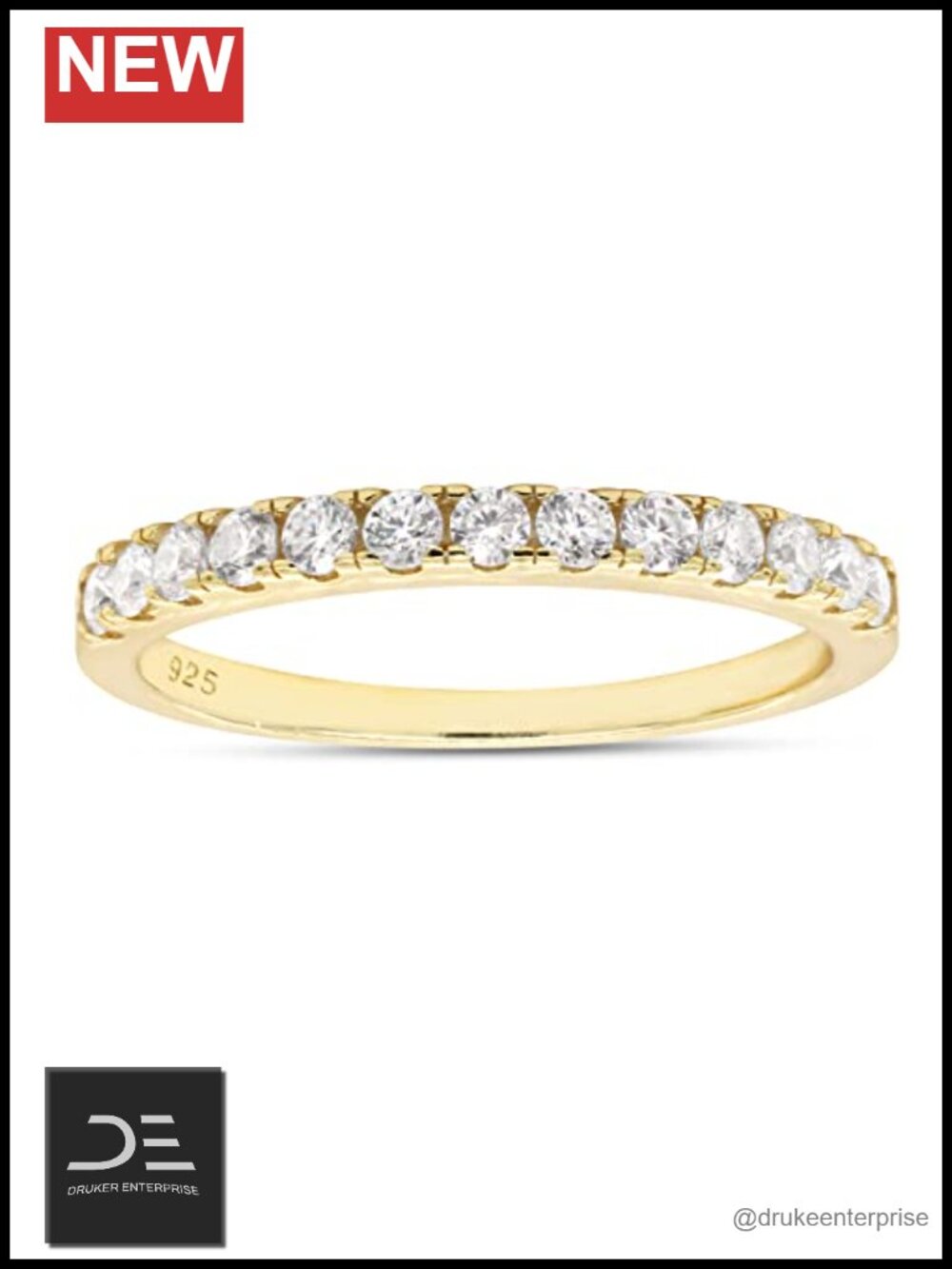 Half Eternity Stacking Ring Women 14K Yellow Gold Plated 925 Silver Moissanite